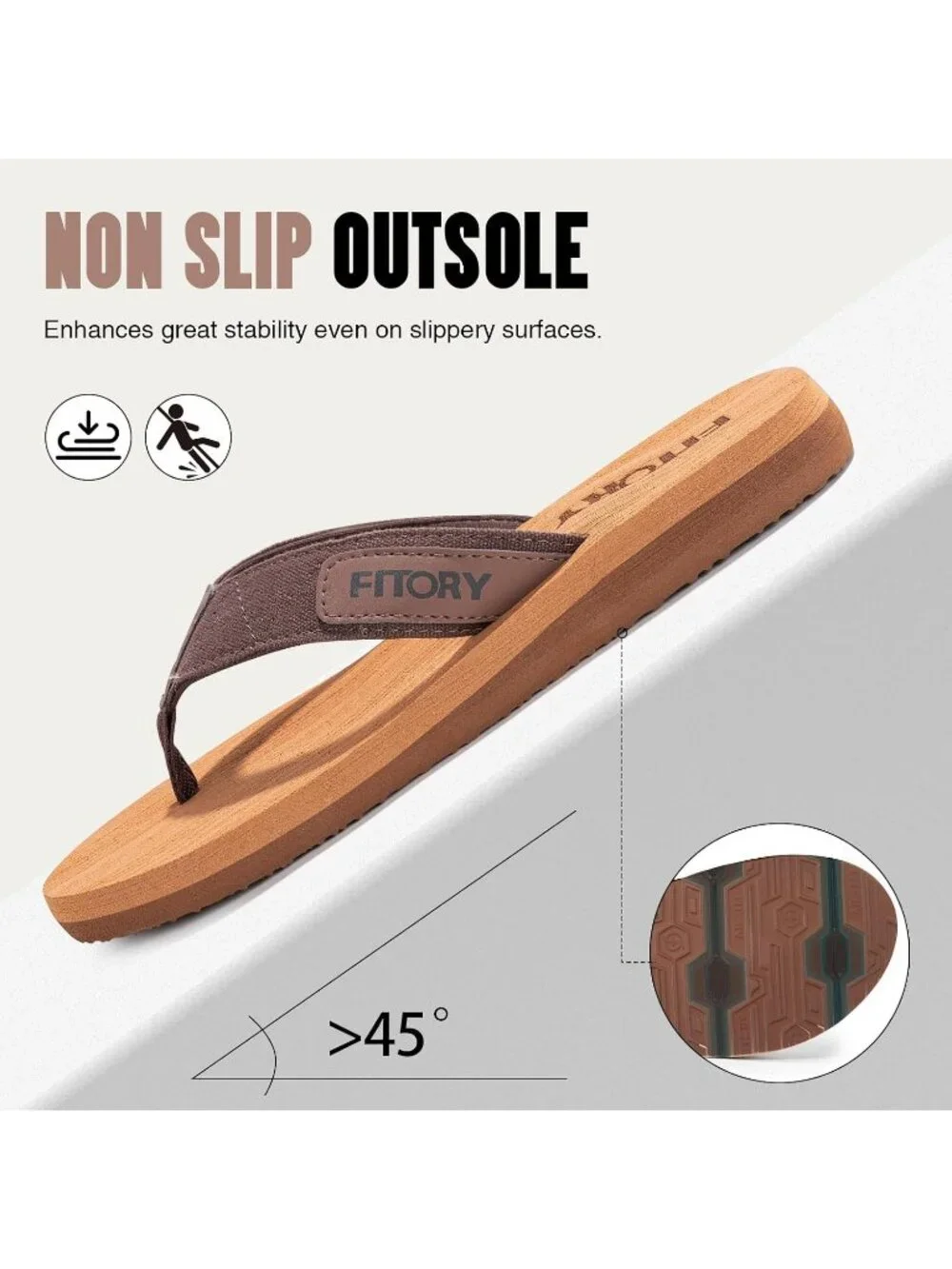 Men's Khaki Flat Thongs Solid Comfort Split Toe Rubber Flip Flop Slipper Shoes